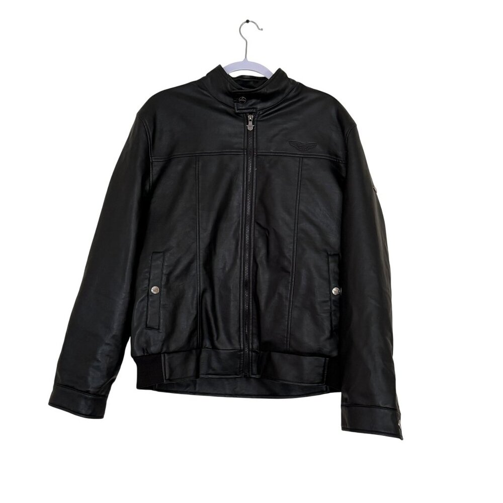 Roundtree & Yorke Mens Black Faux Leather Jacket Large With Stand Collar & Zip C